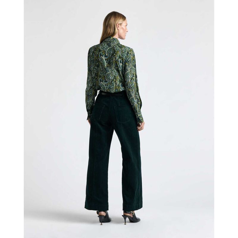 Cue Verdigris Paisley Viscose Silk Blend Shirt With Tie image number 1